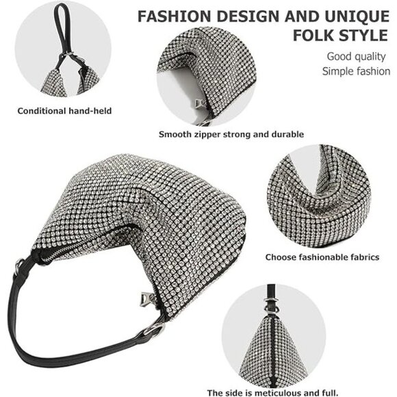 NWT Sparkling Bling Swarovski Crystal Rhinestones: Half Moon Purse +Gift - Picture 6 of 6